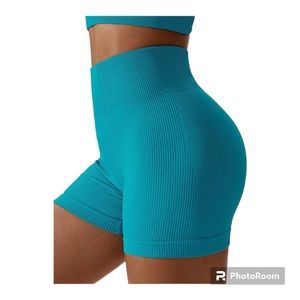 Seamless Ribbed Shorts in Teal Size Medium